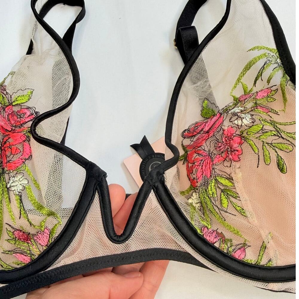 Victoria’s Secret Very Sexy Bra 36C Unlined Plunge + Sheer Embroidered Set M NWT - Picture 4 of 13